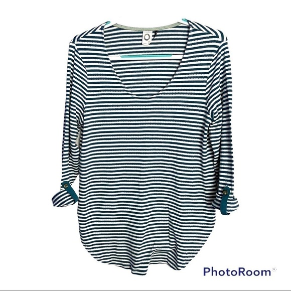 Akemi Kin Anthropologie Sylvie Pointelle Tunic Blue Striped Top Scoop Ne… - Picture 5 of 8
